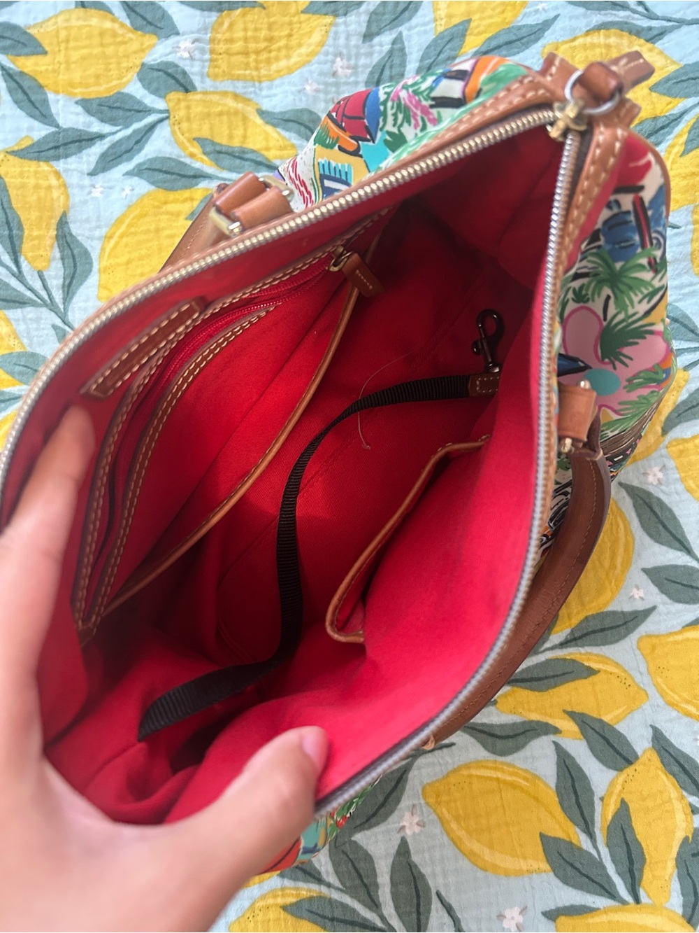 Dooney & Bourke Barrel bag Multicolor Tropical Print Satchel with Brown Handles - Picture 3 of 14